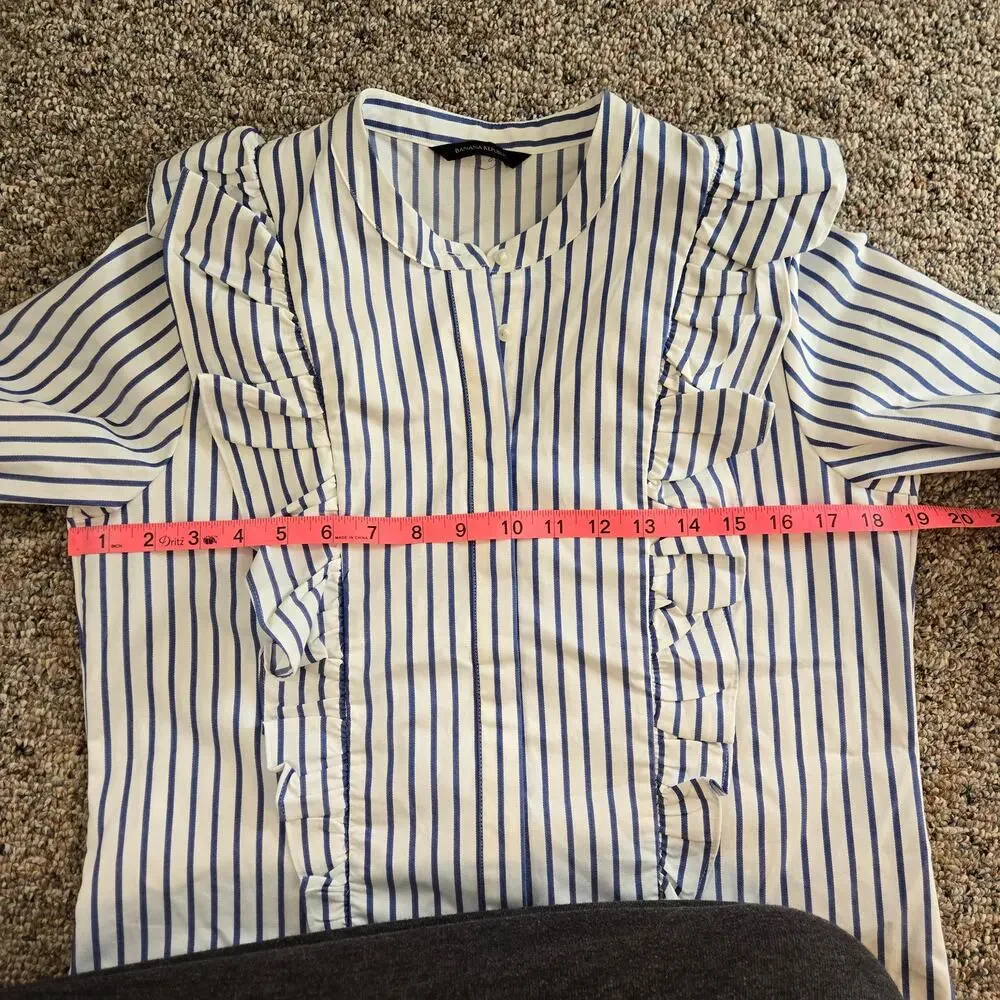 Banana Republic Riley-Fit Stripe Ruffle-Front Shirt 10P - Picture 10 of 11